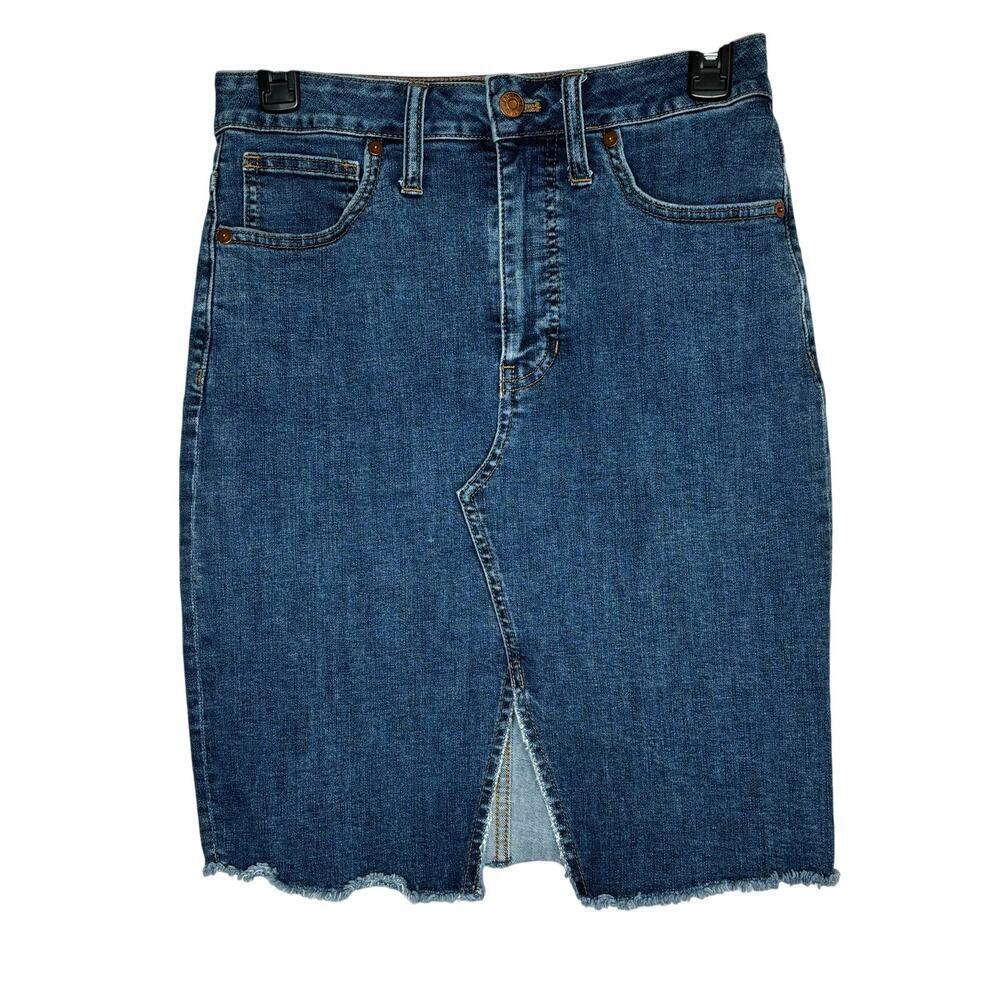 Madewell Denim Blue Jean Front Slit Preppy Classic Mini Skirt Size 8
